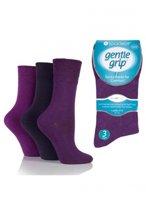 Gentle Grip 3 pack Diabetic Purple Socks